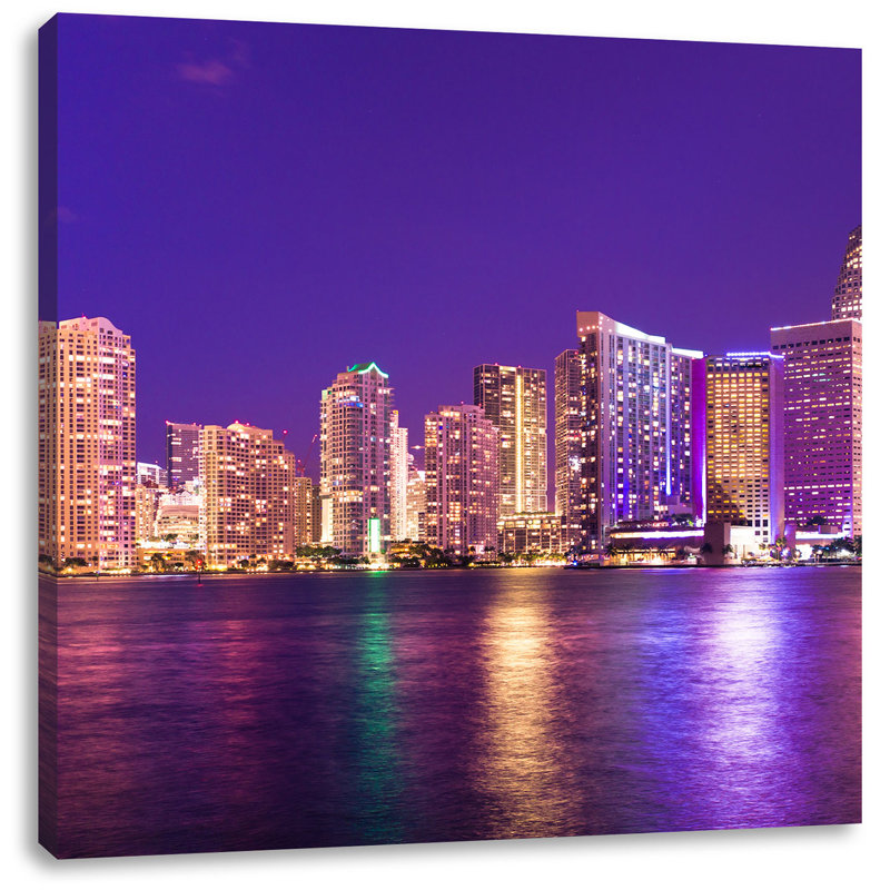 East Urban Home Leinwandbild Schöne Nacht-Szene Skyline von Miami